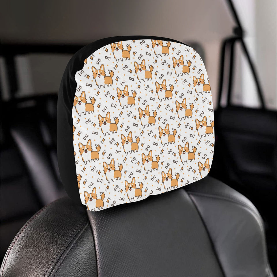 Cute corgi heart star bone pattern Car Headrest Cover