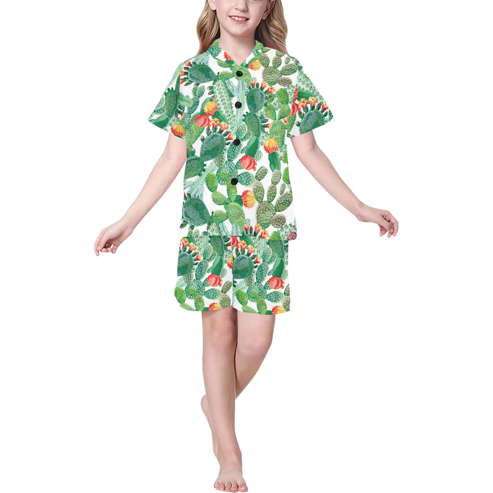 Cactus design pattern copy Kids' Boys' Girls' V-Neck Short Pajama Set