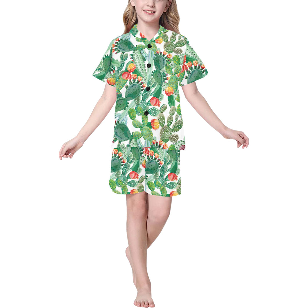 Cactus design pattern copy Kids' Boys' Girls' V-Neck Short Pajama Set