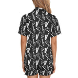 Saxophone music notes treble clef black white them Women's V-Neck Short Pajama Set