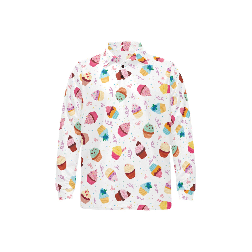 Cake cupcake design pattern Men's Long Sleeve Polo Shirt