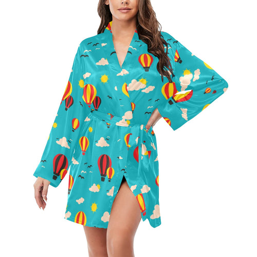 Hot Air Balloon Sky Pattern Women's Long Sleeve Belted Night Robe