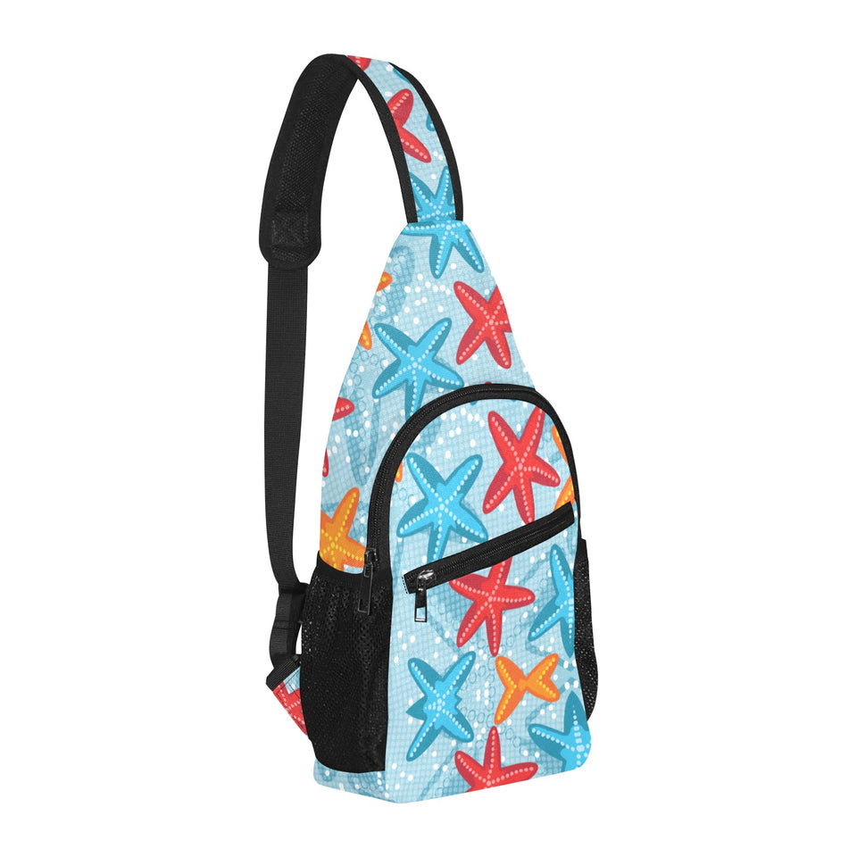 Blue red orange starfish pattern All Over Print Chest Bag