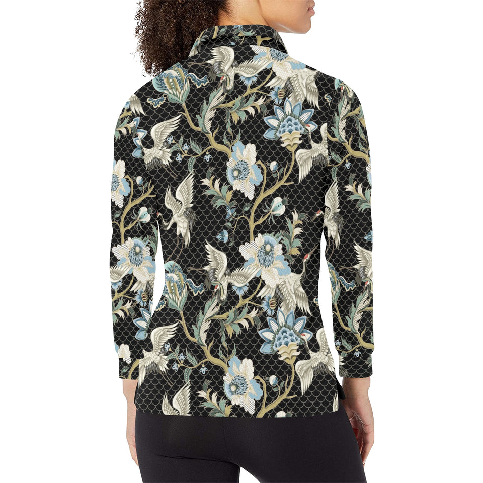 Japanese crane ornament elements Women's Long Sleeve Polo Shirt