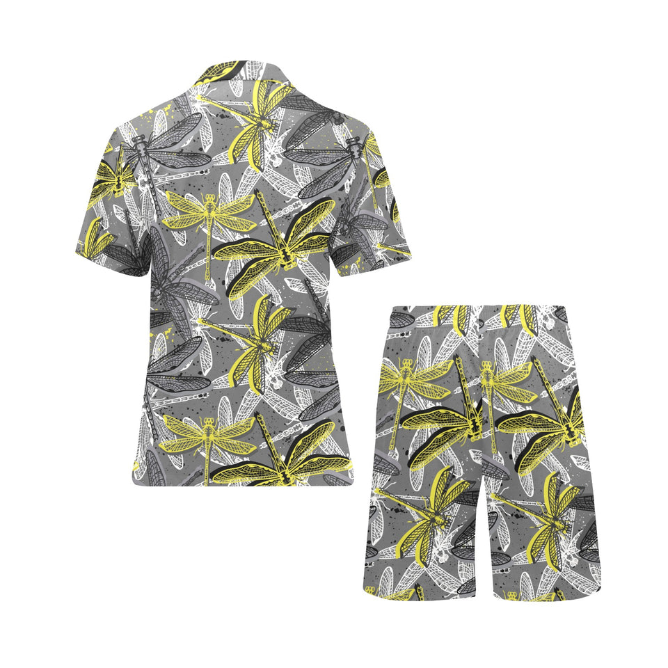 Hand drawn dragonfly pattern Men's V-Neck Short Pajama Set