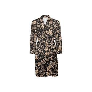 Rose Pattern Print Design 04 Men's Long Sleeve Belted Night Robe