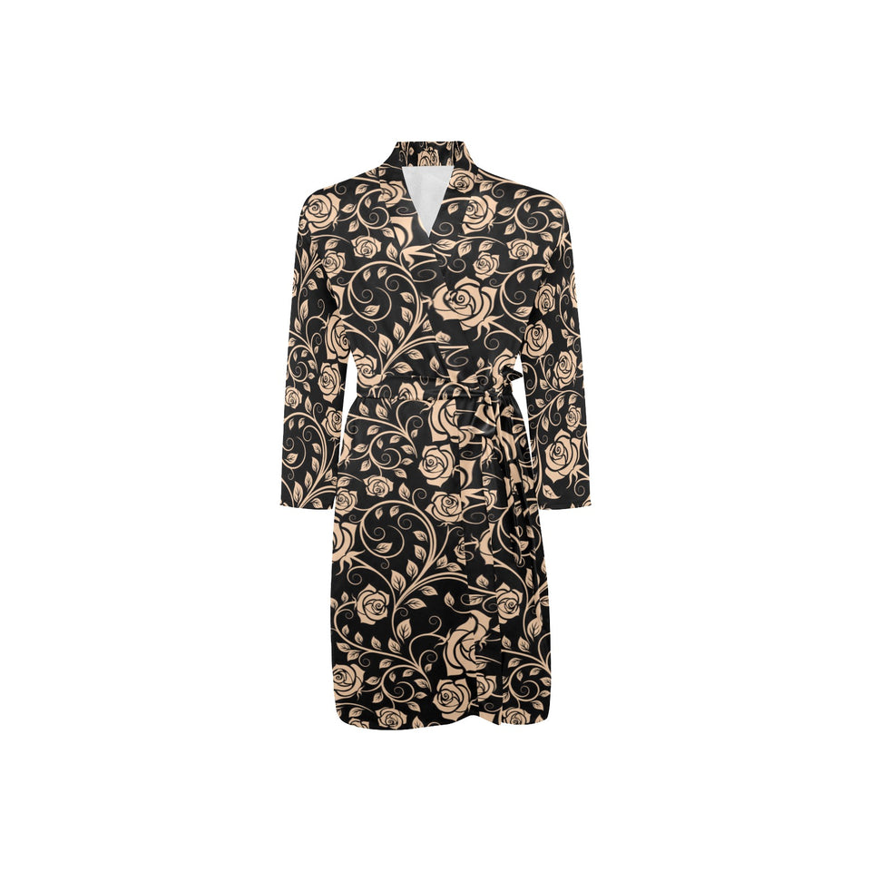 Rose Pattern Print Design 04 Men's Long Sleeve Belted Night Robe