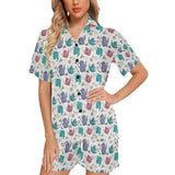 Tea pots Pattern Print Design 05 Women's V-Neck Short Pajama Set