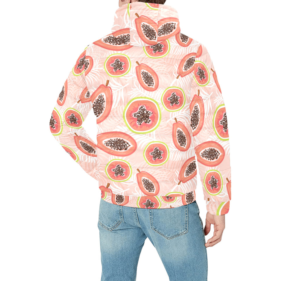 papaya leaves pattern Men's Padded Hooded Jacket