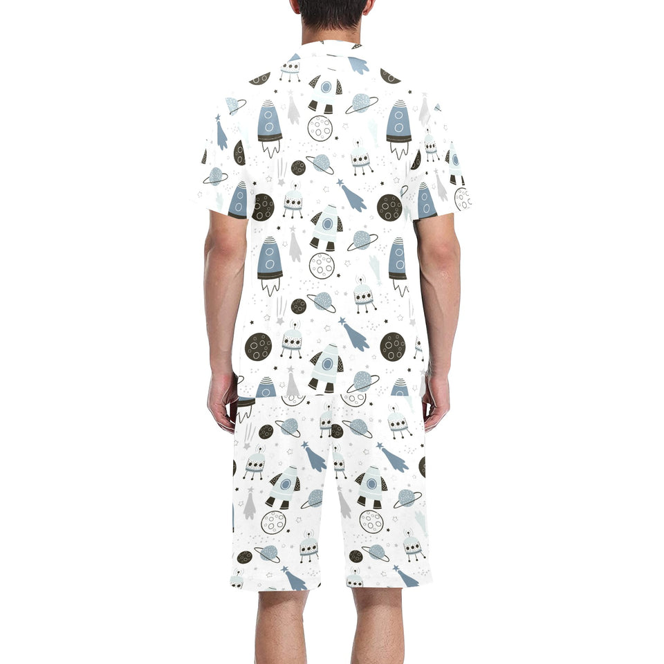 Hand drawn space elements space rocket star planet Men's V-Neck Short Pajama Set