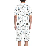 Hand drawn space elements space rocket star planet Men's V-Neck Short Pajama Set