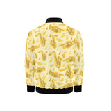 Saxophone cornet pattern yellow background Kids' Boys' Girls' Bomber Jacket