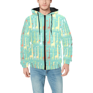 Giraffe Pattern Print Design 01 Men's Padded Hooded Jacket