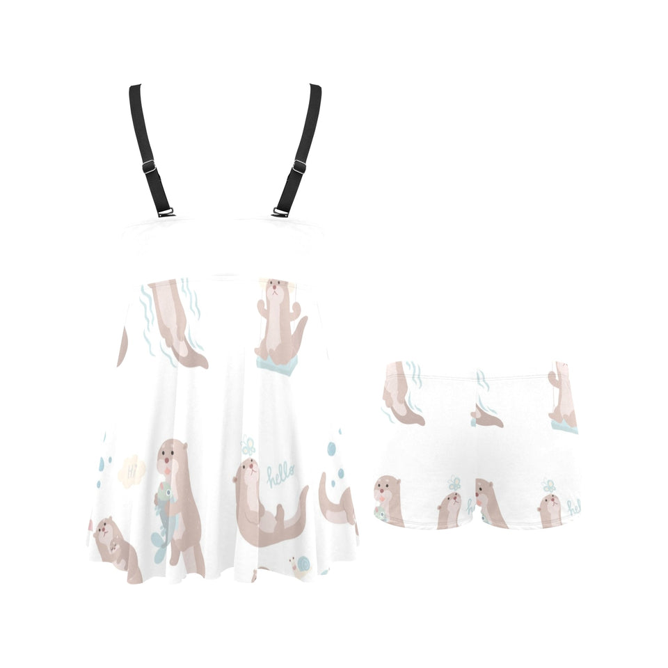 Cute sea otters pattern Chest Sexy Pleated Two Piece Swim Dress