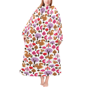 Squirrel Pattern Print Design 02 Blanket Robe with Sleeves