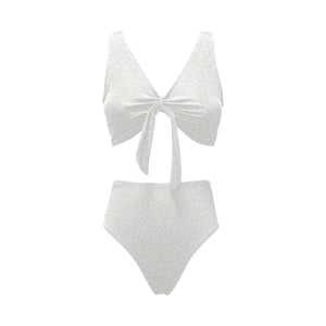 arabic white pattern Chest Bowknot High Waisted Bikini Swimsuit