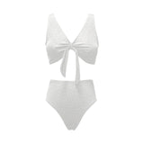 arabic white pattern Chest Bowknot High Waisted Bikini Swimsuit