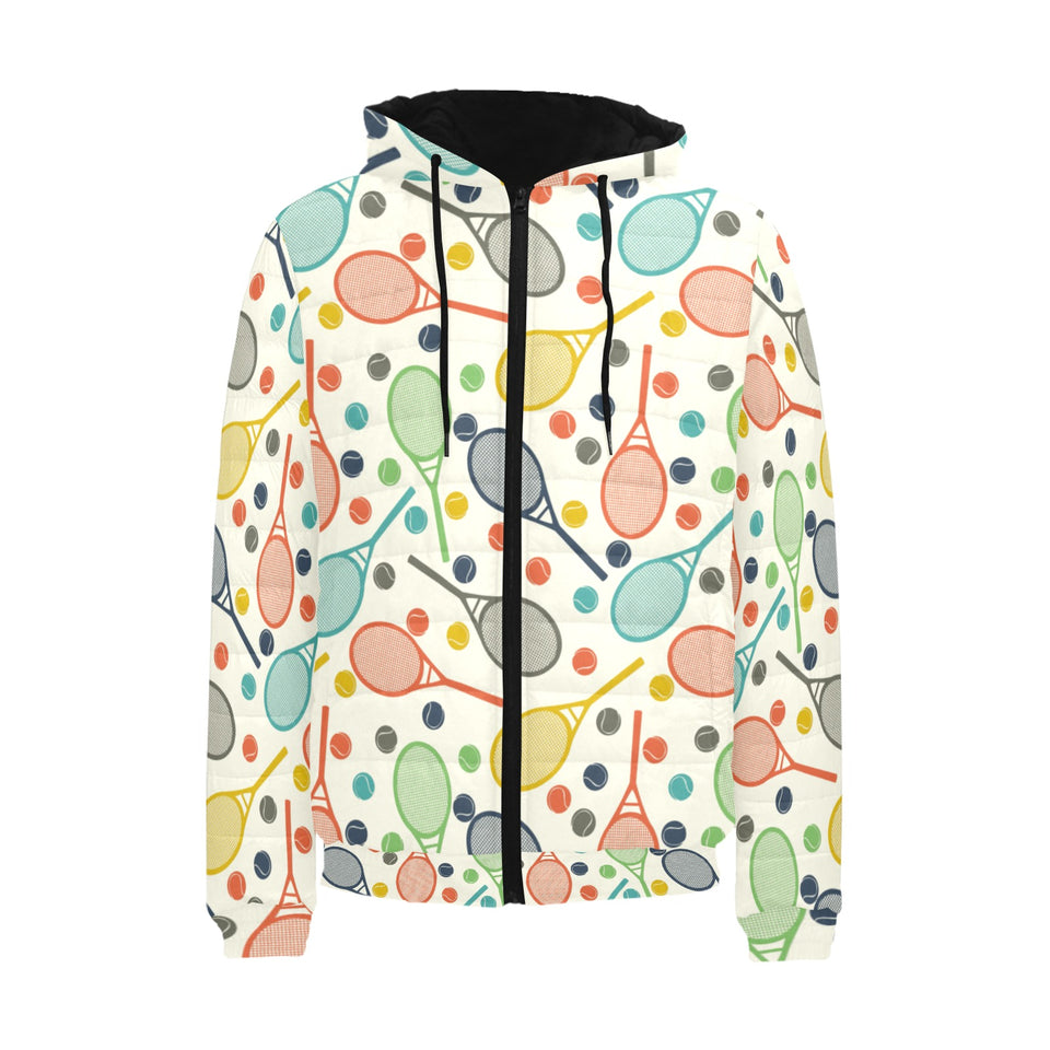 Tennis Pattern Print Design 03 Men's Padded Hooded Jacket