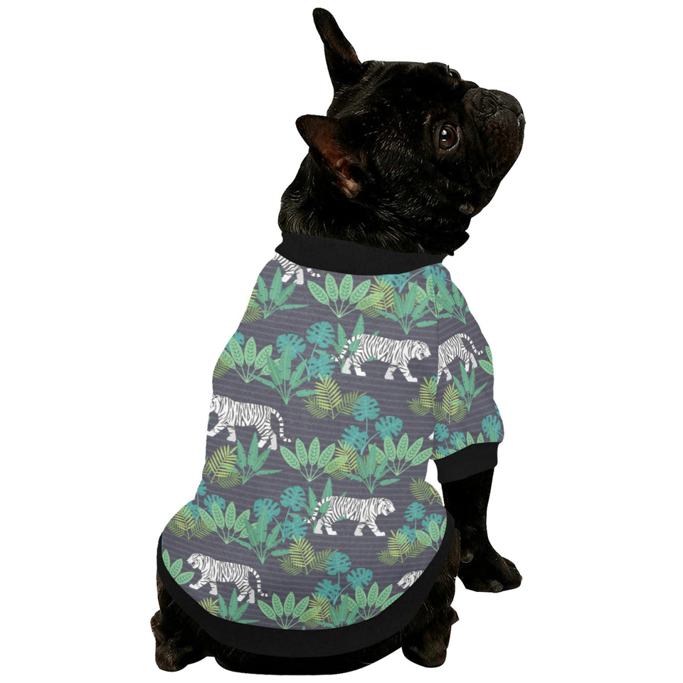 white bengal tigers tropical plant All Over Print Pet Dog Round Neck Fuzzy Shirt