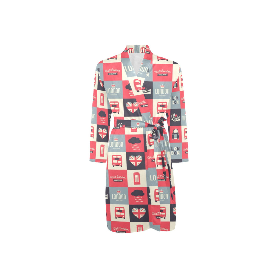 British Pattern Print Design 05 Men's Long Sleeve Belted Night Robe