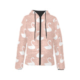 Swan flower light pink background Women's Padded Hooded Jacket