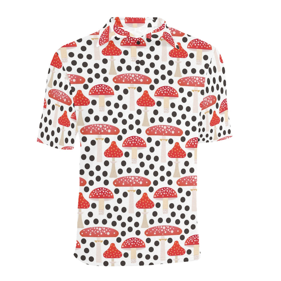 Red mushroom dot pattern Men's All Over Print Polo Shirt