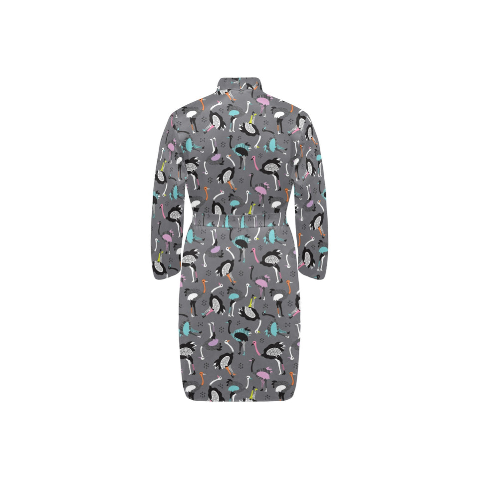 Ostrich Pattern Print Design 01 Men's Long Sleeve Belted Night Robe