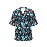 Skull flower roses leave pattern Women's All Over Print Hawaiian Shirt