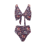 Elephant indian style ornament pattern Chest Bowknot High Waisted Bikini Swimsuit