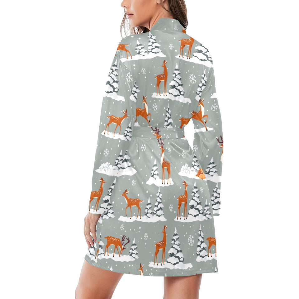 Beautiful deers Winter Christmas Women's Long Sleeve Belted Night Robe