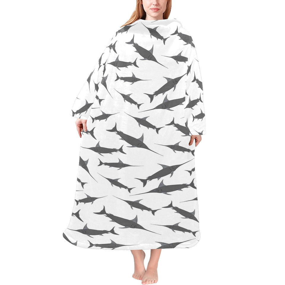 Swordfish Pattern Print Design 04 Blanket Robe with Sleeves