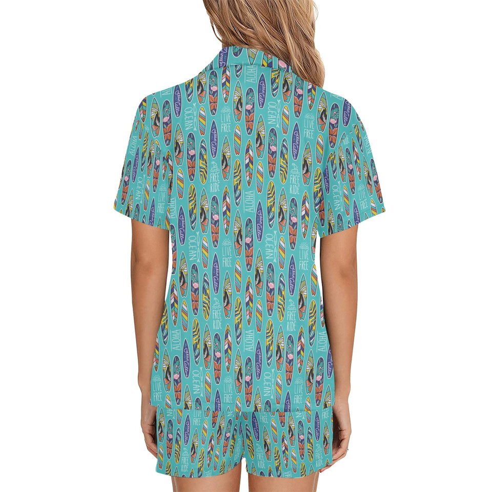 Surfboard Pattern Print Design 05 Women's V-Neck Short Pajama Set