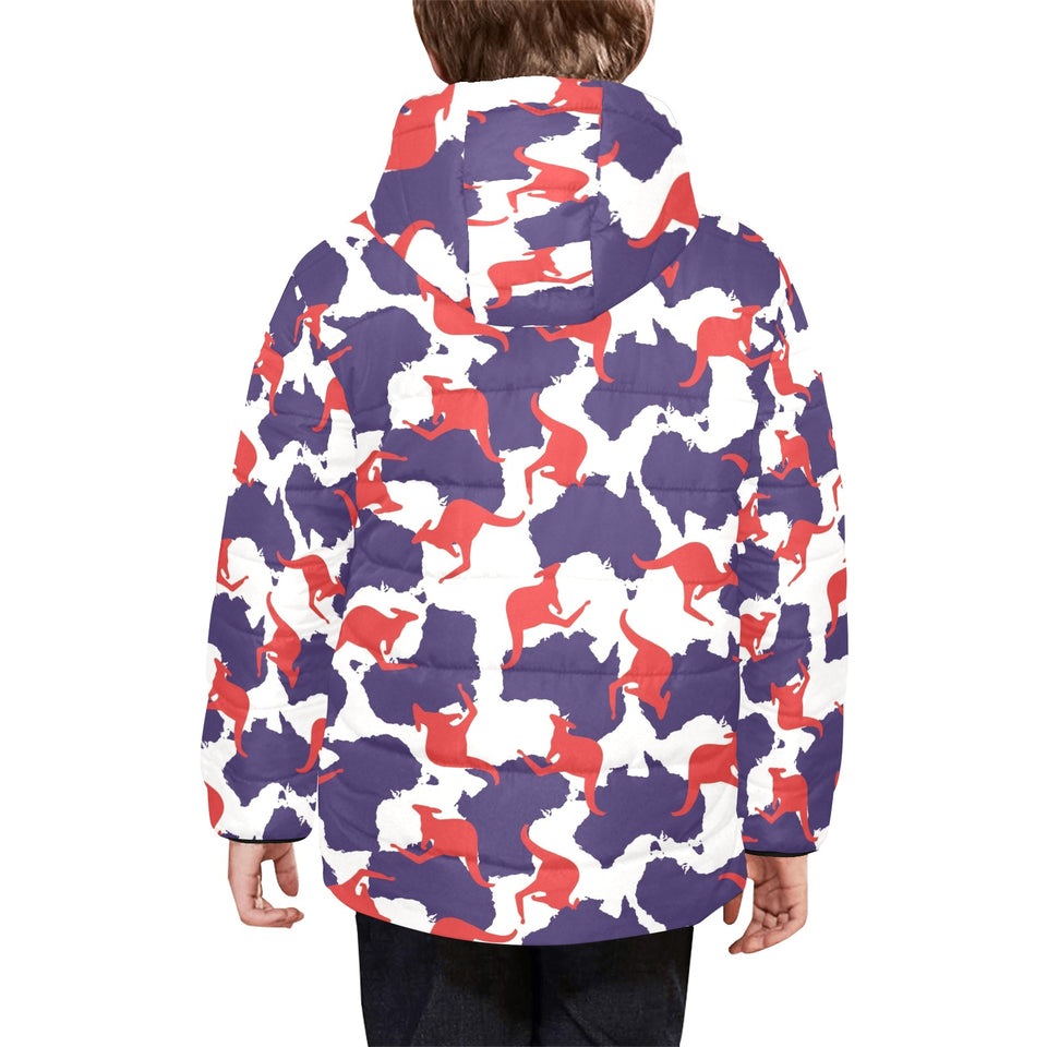 Kangaroo Australian pattern Kids' Boys' Girls' Padded Hooded Jacket