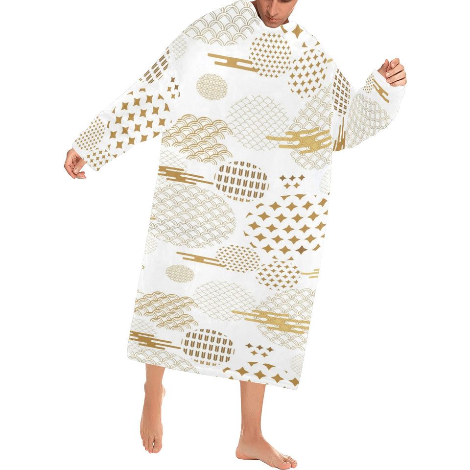 Beautiful gold japanese pattern Blanket Robe with Sleeves