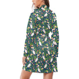 Pelican Pattern Print Design 05 Women's Long Sleeve Belted Night Robe
