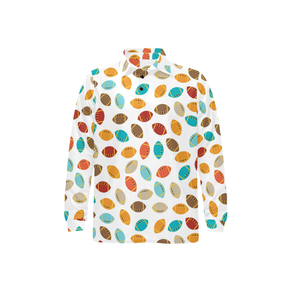 Colorful american football ball pattern Men's Long Sleeve Polo Shirt