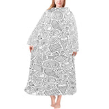 Cartoon hand drawn ice cream black white Blanket Robe with Sleeves