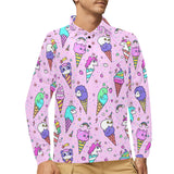 Cute ice cream cone animal pattern Men's Long Sleeve Polo Shirt