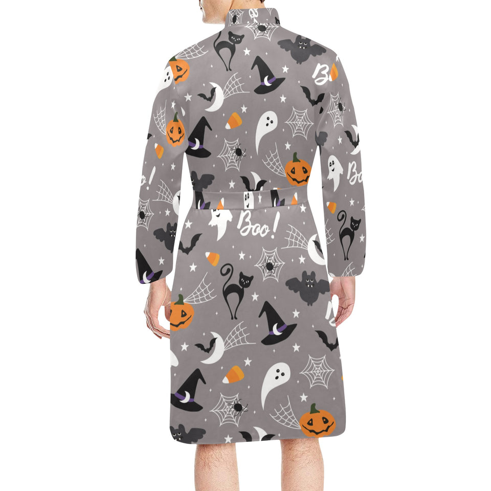 Halloween design pattern Men's Long Sleeve Belted Night Robe