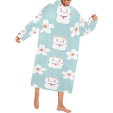 Maneki neko cat sakura Blanket Robe with Sleeves