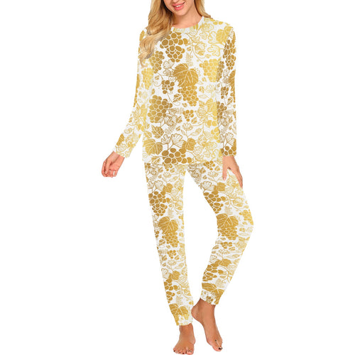Gold grape pattern Women's All Over Print Pajama Set