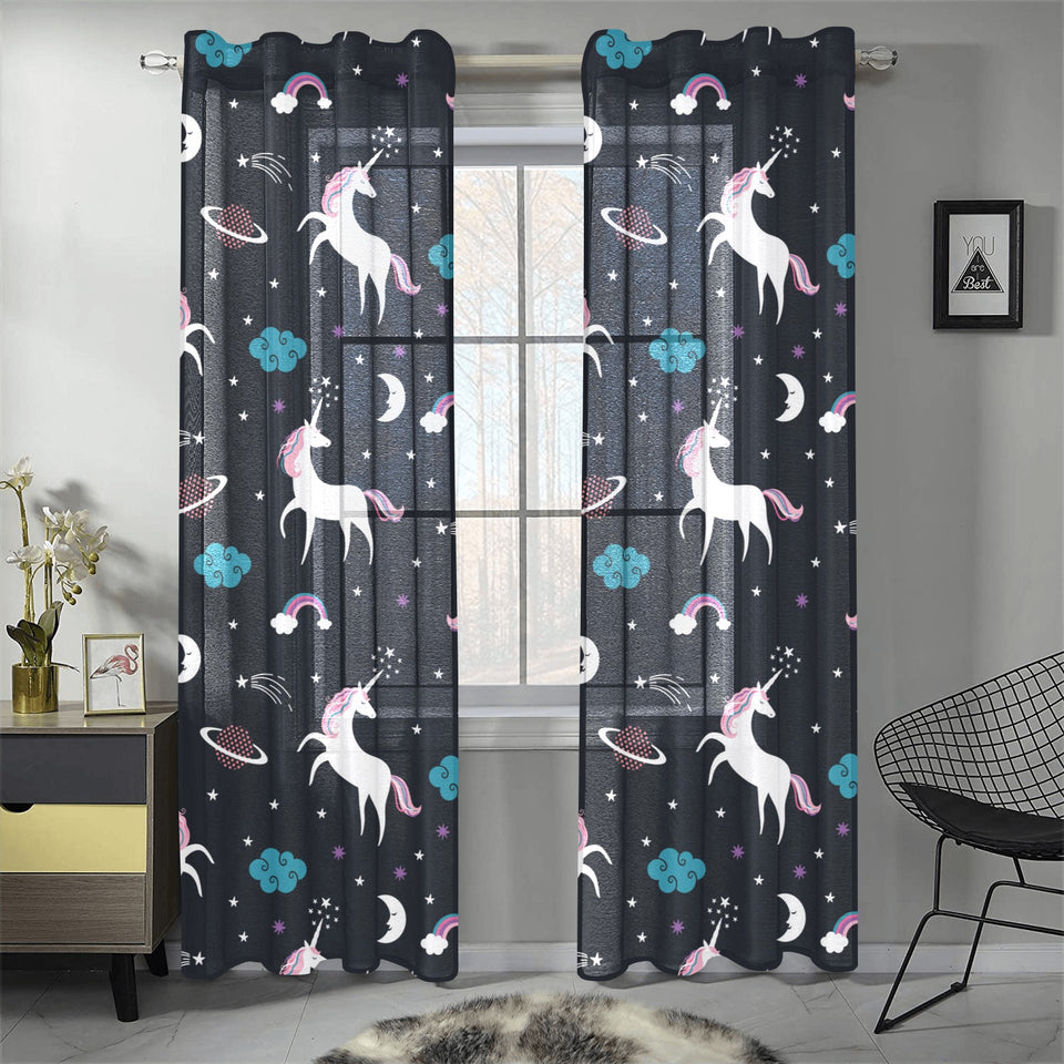 unicorn rainbows moon clound star pattern Gauze Curtain