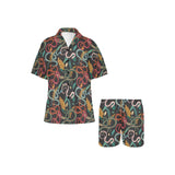 Colorful snake plant pattern Women's V-Neck Short Pajama Set