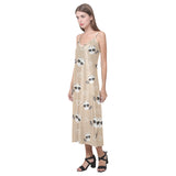 Cute raccoon heart pattern V-Neck Open Fork Long Dress
