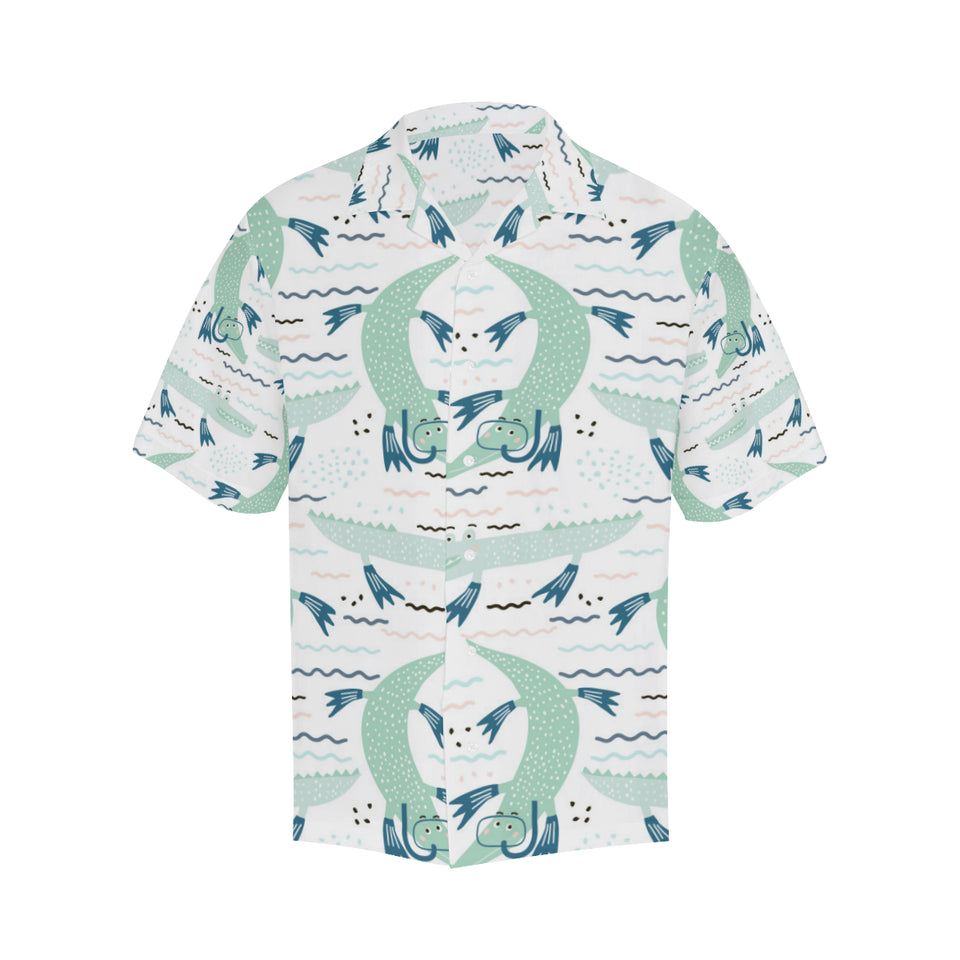 Crocodile diver pattern Men's All Over Print Hawaiian Shirt