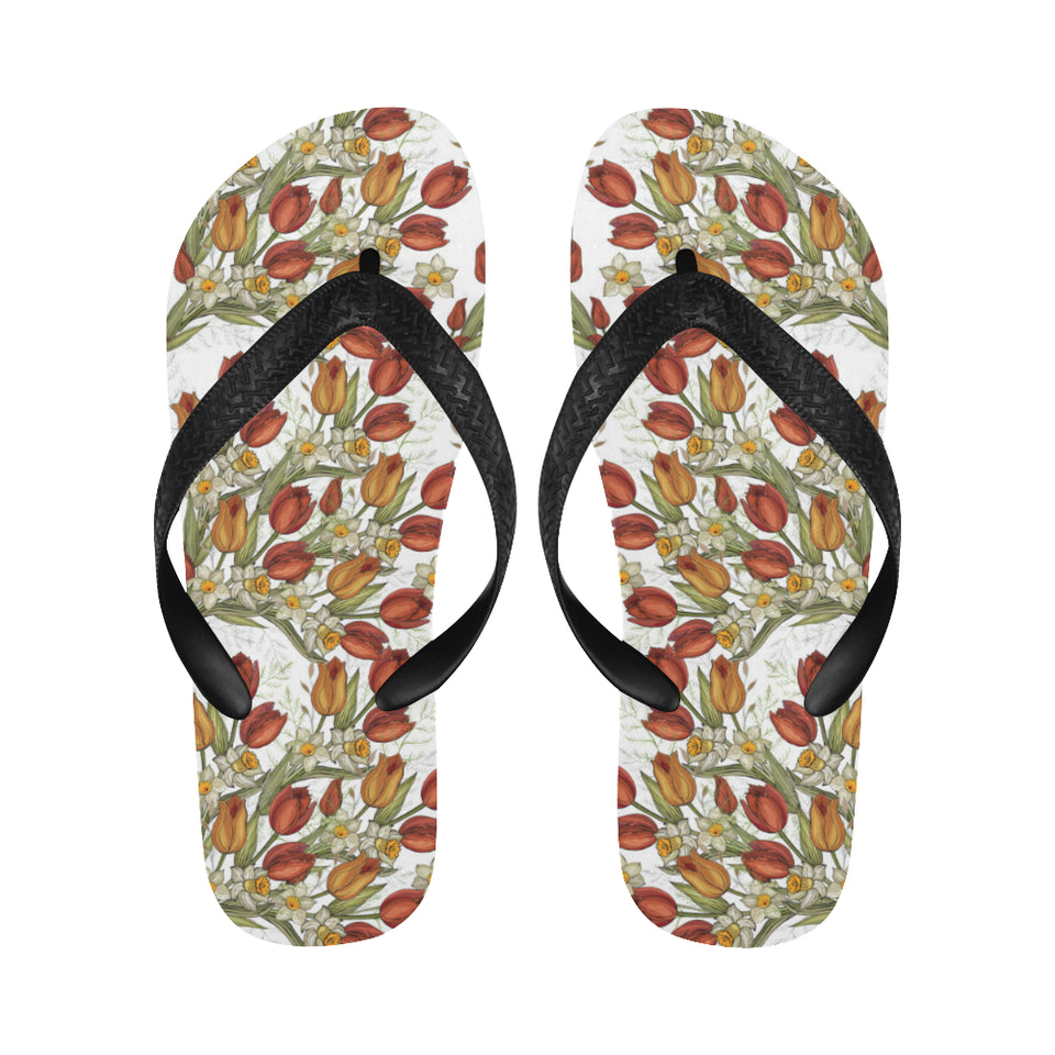 Red tulips and daffodils pattern Unisex Flip Flops