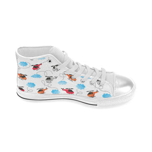 Watercolor helicopter cloud pattern Women's High Top Canvas Shoes White