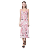 Pink flamingos pattern background V-Neck Open Fork Long Dress