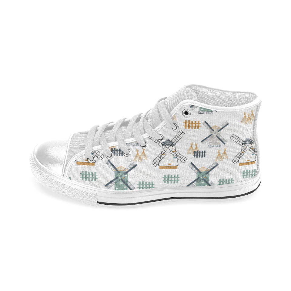 windmill pattern Men's High Top Canvas Shoes White