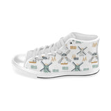 windmill pattern Men's High Top Canvas Shoes White